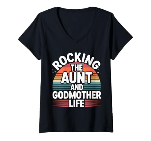 Damen Rocking The Aunt and Godmother Life Stolz cool |- T-Shirt mit V-Ausschnitt Damen Rocking The Aunt and Godmother Life Stolz cool |- T-Shirt mit V-Ausschnitt von Tante Patin Stolz