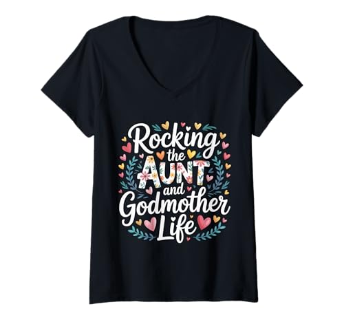 Damen Rocking The Aunt and Godmother Life Stolz cool - T-Shirt mit V-Ausschnitt Damen Rocking The Aunt and Godmother Life Stolz cool - T-Shirt mit V-Ausschnitt von Tante Patin Stolz