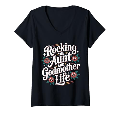 Damen Rocking The Aunt and Godmother Life Stolz cool - T-Shirt mit V-Ausschnitt Damen Rocking The Aunt and Godmother Life Stolz cool - T-Shirt mit V-Ausschnitt von Tante Patin Stolz