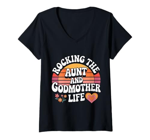 Damen Rocking The Aunt and Godmother Life Stolz cool - T-Shirt mit V-Ausschnitt Damen Rocking The Aunt and Godmother Life Stolz cool - T-Shirt mit V-Ausschnitt von Tante Patin Stolz