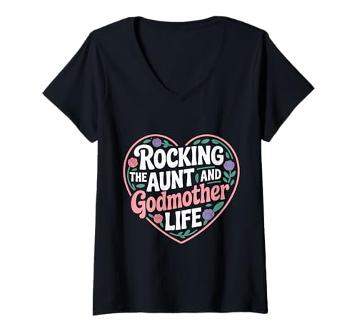 Damen Rocking The Aunt and Godmother Life Stolz cool |- T-Shirt mit V-Ausschnitt Damen Rocking The Aunt and Godmother Life Stolz cool |- T-Shirt mit V-Ausschnitt von Tante Patin Stolz