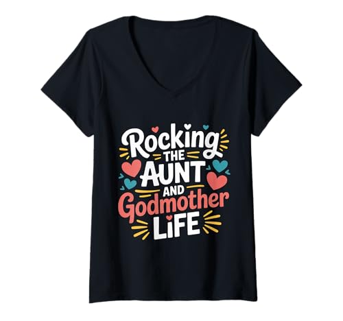 Damen Rocking The Aunt and Godmother Life Stolz cool |- T-Shirt mit V-Ausschnitt Damen Rocking The Aunt and Godmother Life Stolz cool |- T-Shirt mit V-Ausschnitt von Tante Patin Stolz
