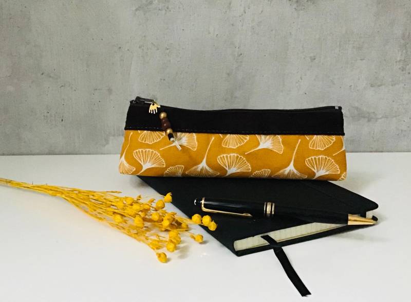 stiftetasche Kosemtiktasche "Ginkgo" Honig Baumwolle/Leder stiftetasche Kosemtiktasche "Ginkgo" Honig Baumwolle/Leder von TanteDonatella