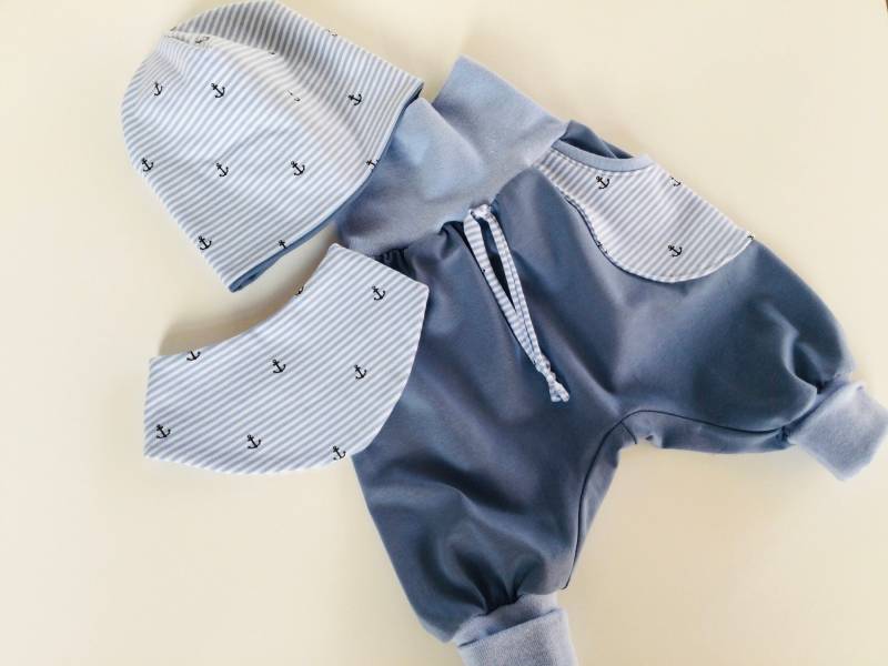 Set Pumphose Dreieckstuch Mütze Beanie Baby Junge Mädchen von TanteKadda