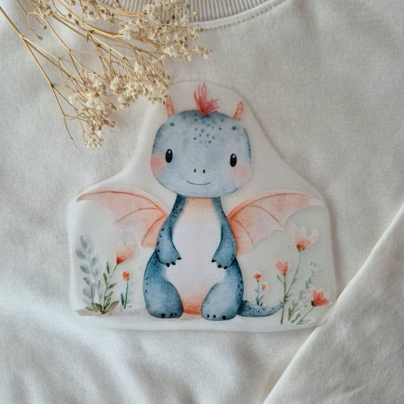 Bügelbild Drache Blau | Dino Tiere |Bügelbilder Kinder Mädchen Blumen Bügelbilder Jungs von TanteKarloDesign