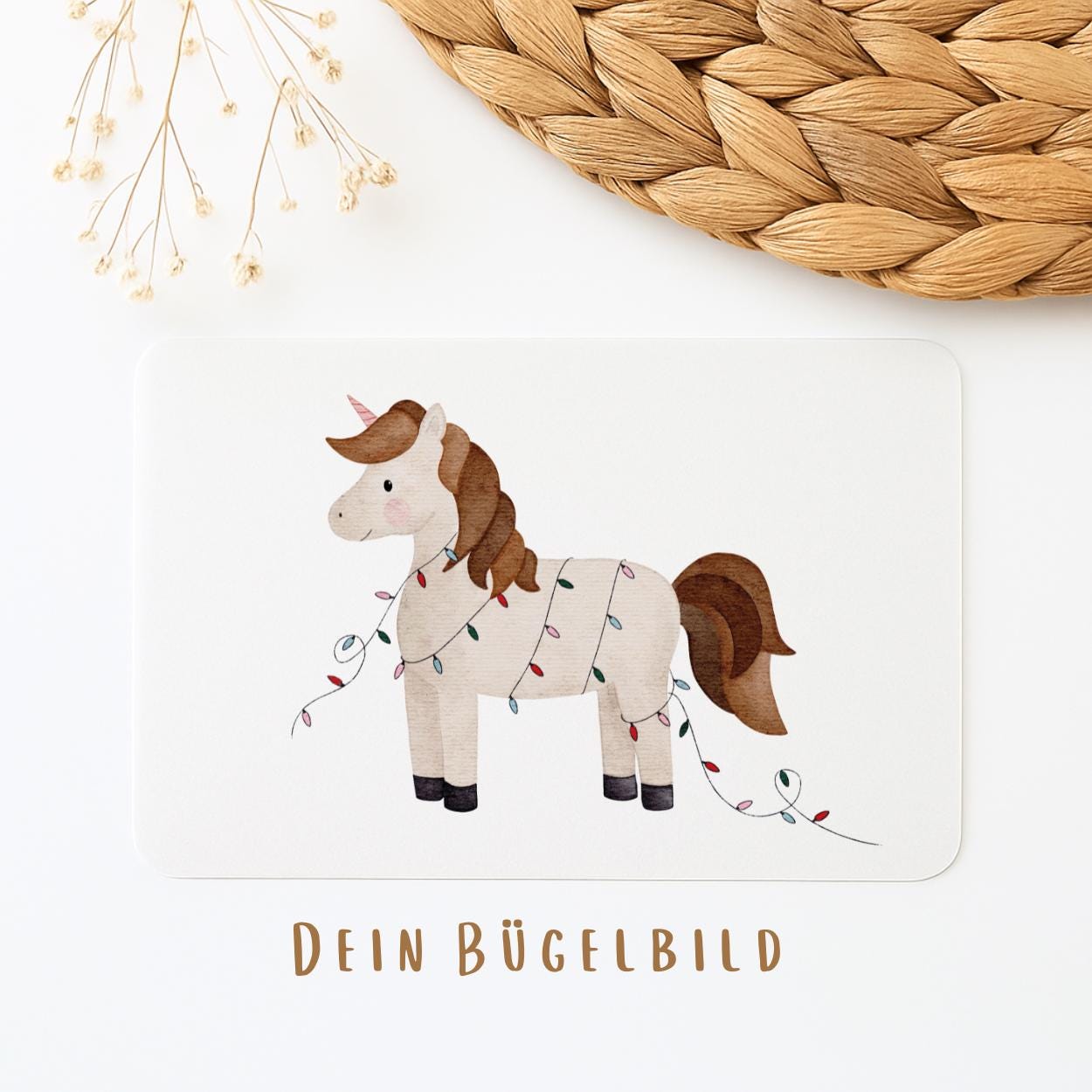 Bügelbild Einhorn Weihnachten | Bügelbilder Für Kinder Bügelpatch Bild Zum Aufbügeln Lichterkette von TanteKarloDesign