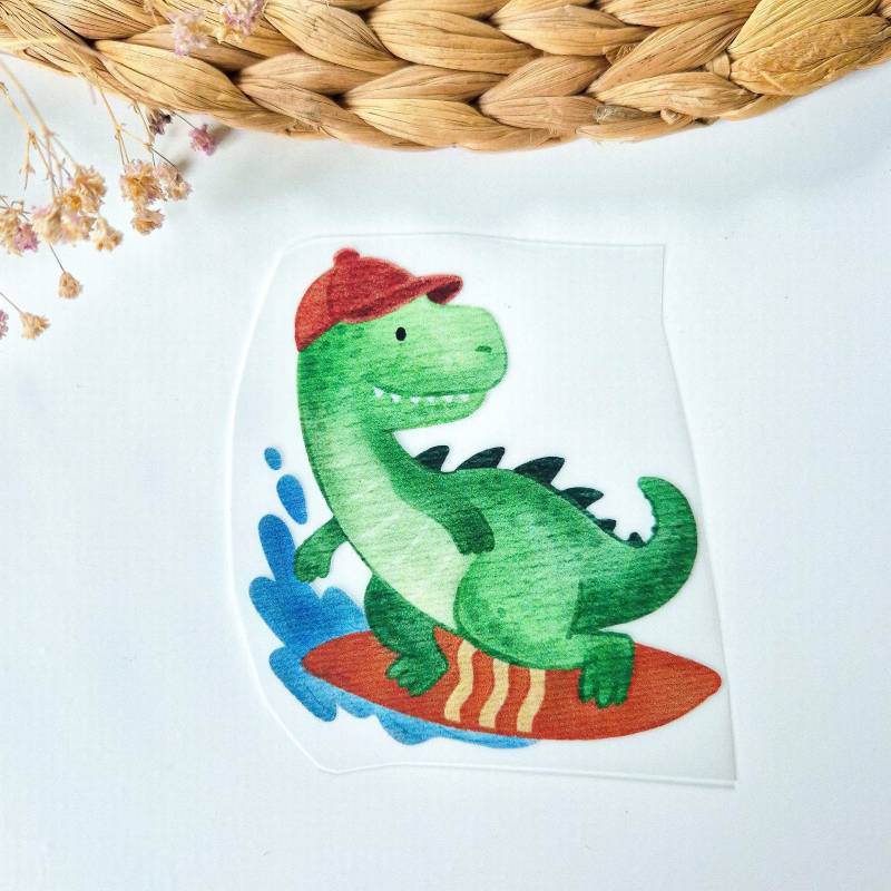 Bügelbild T-Rex Dino | Surfer Sommer Kinder Cool Urlaub Dinosaurier von TanteKarloDesign