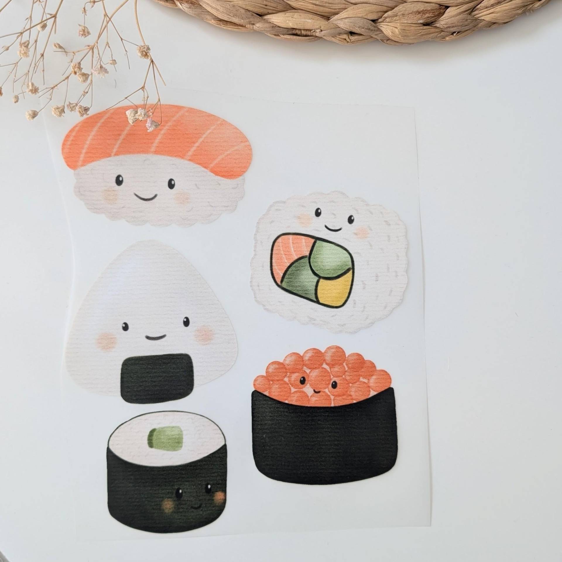 Sushi Bügelbild Set - Kawaii Onigiri & Motive Süße Bügelbilder Für Kinder, Diy Kleidung Und Foodie Geschenke von TanteKarloDesign