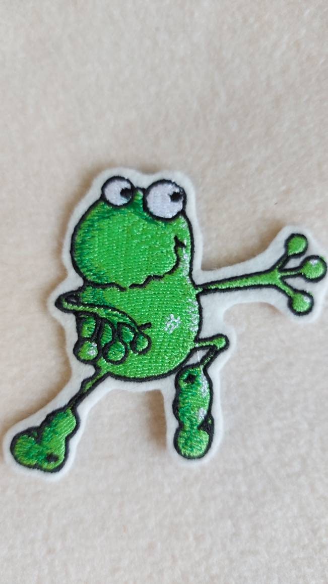 Aufnäher Verrückter Frosch....kröte Grün ... Gestickt von TantePe