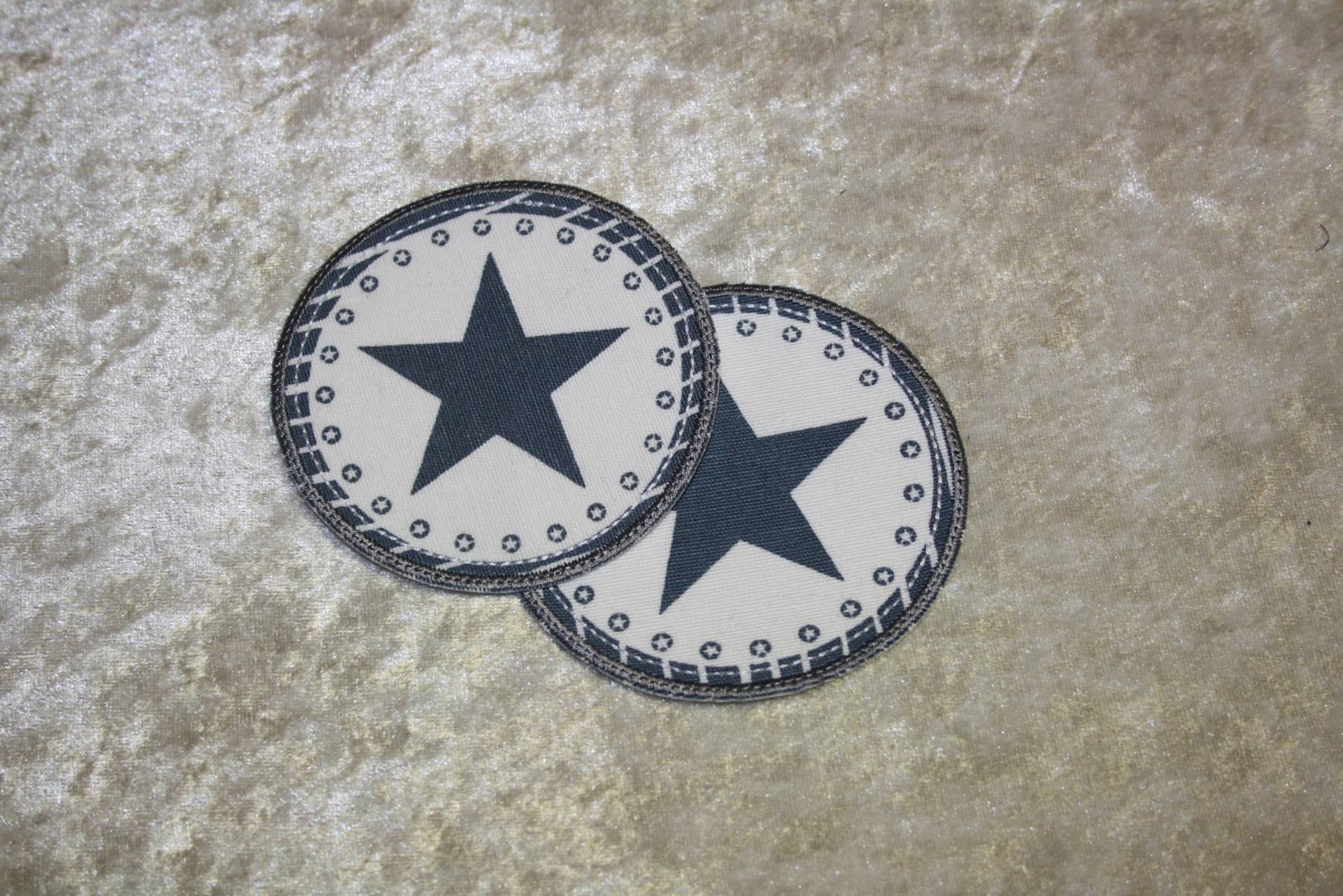 Bügelflicken Patch Aufnäher Für Hosen Reparaturset Kinderhosen Set 2 Stück Rund - Blau Weiß Stern von TantePe