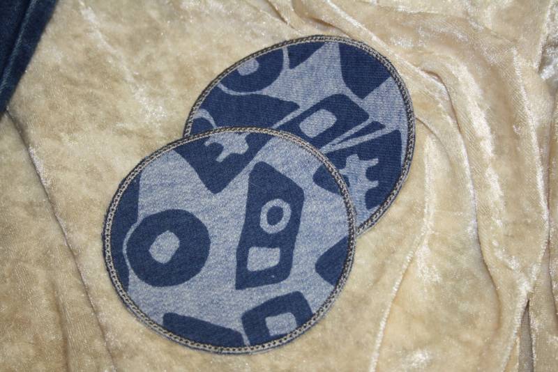 Bügelflicken Patch Aufnäher Für Hosen Reparaturset Kinderhosen Set 2 Stück Rund Oder Oval - Blau Gemustert von TantePe