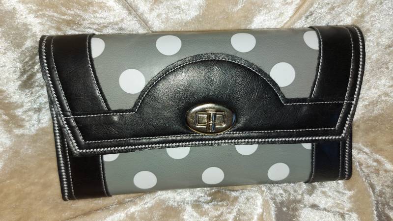 Damen Portemonnaie Geldbörse Wachstuch Filz Grau Mit PunktenEinzelstück von TantePe