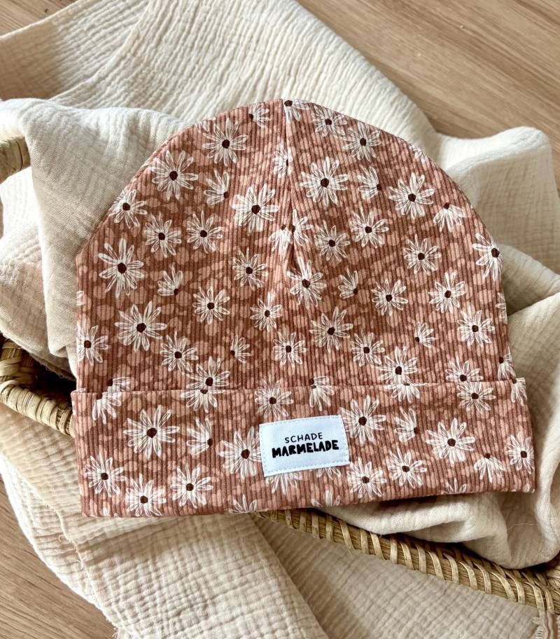 Leo Blumen Beaniemütze Hipstermütze Mütze Mit Umschlag Beanie Floralem Leoprint Für Damen, Kinder Und Baby von TanteTildaDE