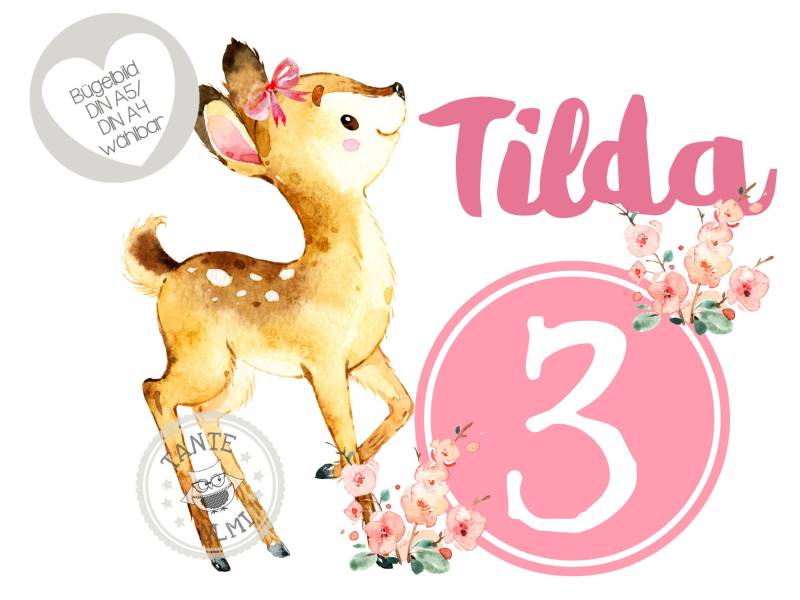 Bügelbild - Aufkleber-Tortenaufleger-Einladungskarten-Muffintopper T-Shirt Optionen Wählbar Reh von TanteUlmi