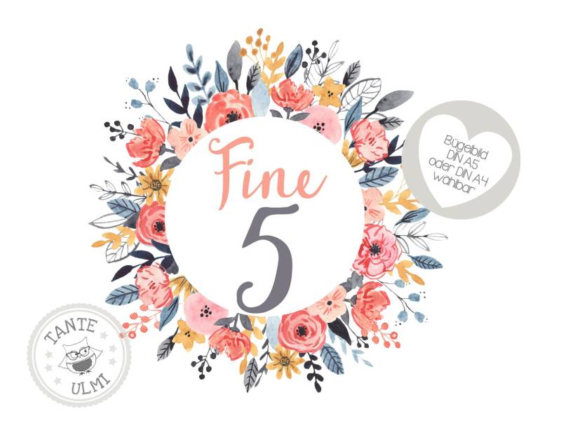 Bügelbild-Tortenaufleger-Muffintopper-Aufkleber-Einladungskarten-Sammelbogen Kindergeburtstag-T-Shirt - Optionen Wählbar Blumenkranz von TanteUlmi