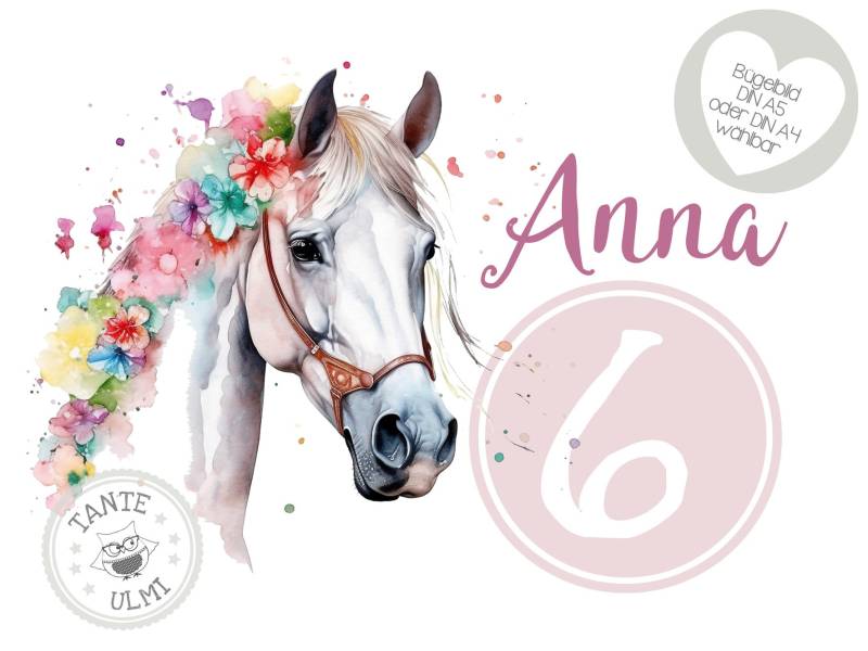 Bügelbild-Tortenaufleger-Muffintopper-Aufkleber-Einladungskarten-Sammelbogen Kindergeburtstag-T-Shirt - Optionen Wählbar Pferd von TanteUlmi