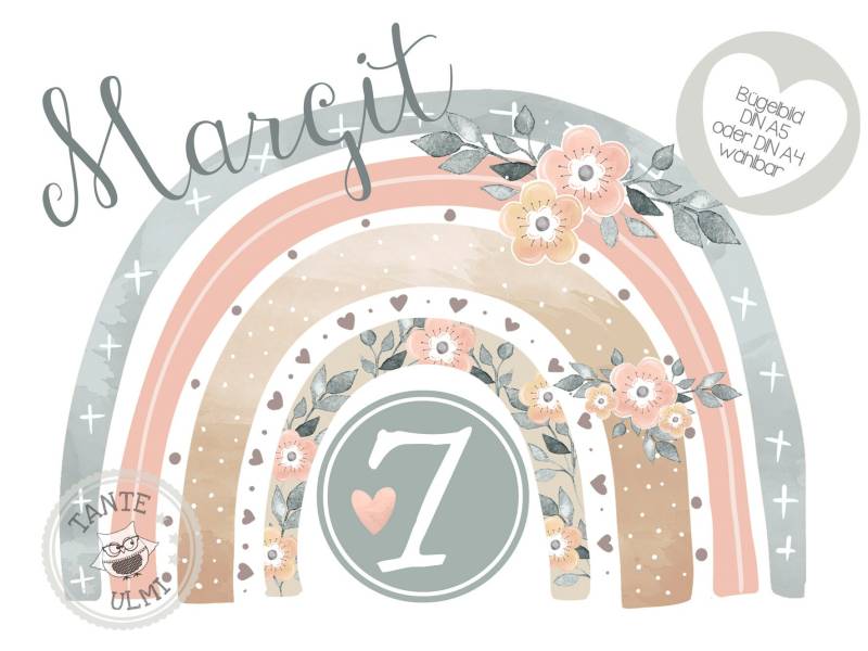 Bügelbild-Tortenaufleger-Muffintopper-Aufkleber-Einladungskarten-Sammelbogen Kindergeburtstag-T-Shirt - Optionen Wählbar Regenbogen von TanteUlmi