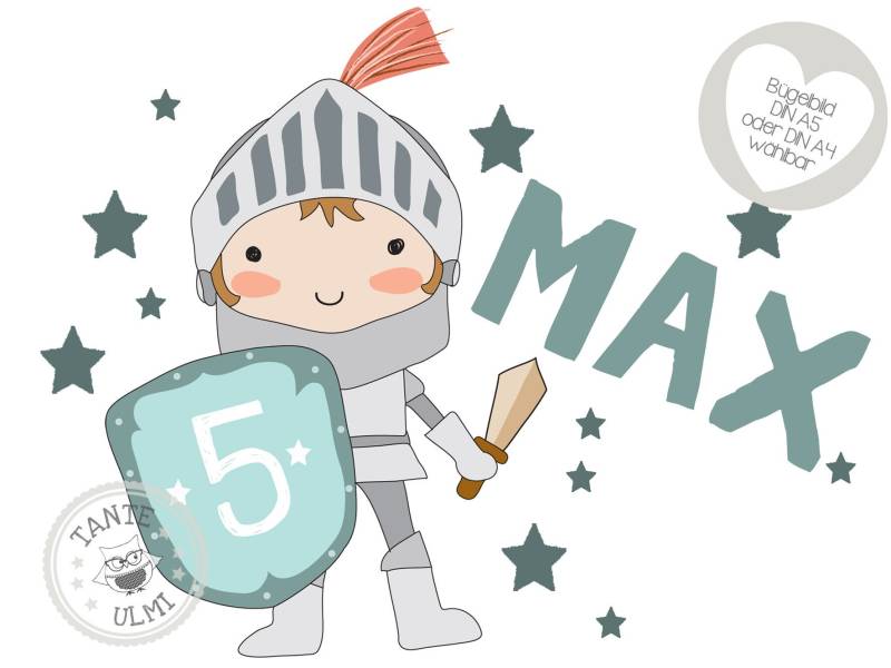 Bügelbild-Tortenaufleger-Muffintopper-Aufkleber-Einladungskarten-Sammelbogen Kindergeburtstag-T-Shirt - Optionen Wählbar Ritter von TanteUlmi