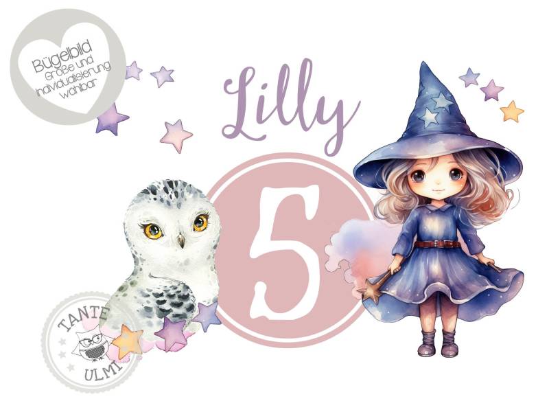 Bügelbild-Tortenaufleger-Muffintopper-Aufkleber-Einladungskarten-Sammelbogen Kindergeburtstag-T-Shirt - Optionen Wählbar Zauberin von TanteUlmi