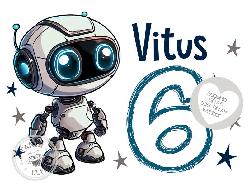 Bügelbild-Tortenaufleger-Muffintopper-Aufkleber-Sammelbogen Kindergeburtstag-T-Shirt - Optionen Wählbar Roboter von TanteUlmi