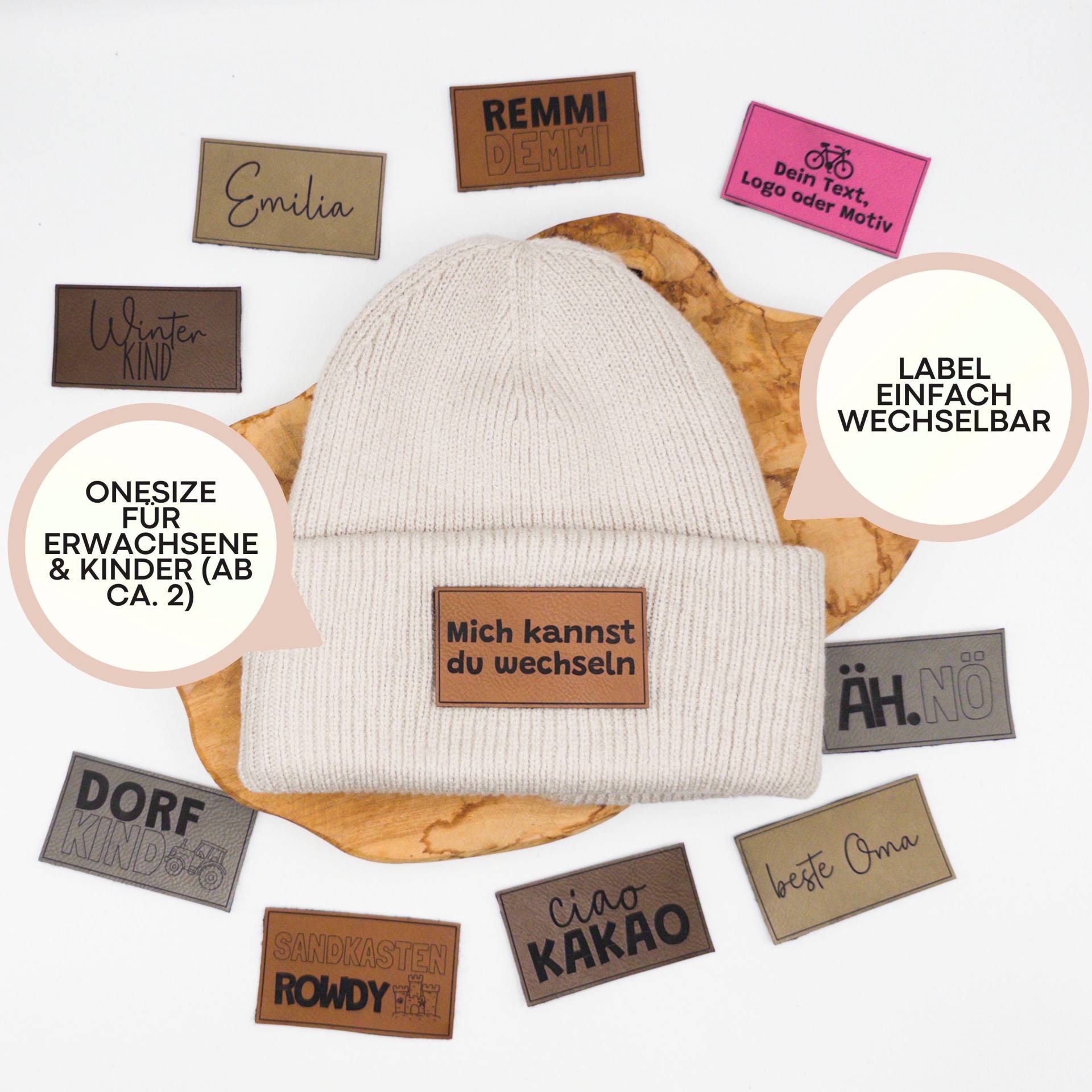 Beanie Mütze Mit Wechselbarem Label | Personalisiert Onesize Für Kinder & Erwachsene Wintermütze von Tantenaeh