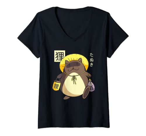 Damen Tanuki Yokai Kreatur Japanisch T-Shirt mit V-Ausschnitt Damen Tanuki Yokai Kreatur Japanisch T-Shirt mit V-Ausschnitt von Tanuki Yokai Japanisch