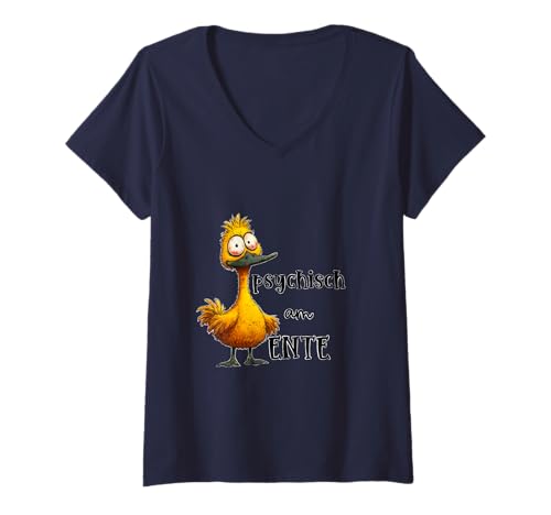 Damen psychisch am Ente lustiges Enten Design, sarkastisches Tier T-Shirt mit V-Ausschnitt von Tanusch