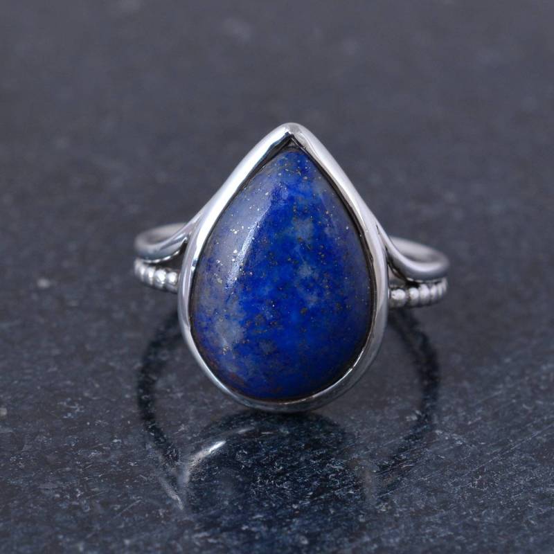 Birnenform Ring-925 Sterling Silber Ring-Lapis Luzali Stein Ring-Handgemachter Ring-Statement Ring-Geschenk Für Mann Und Frau-Cocktail Ring von Tanusilvershop