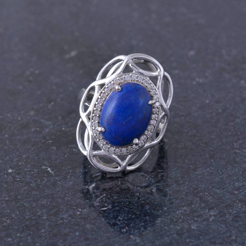 Handgemachter 925K Silber Mit Lapis Lazuli Schönes Ring Geschenk Für Damen-Natürlicher Ring-Statement Ring-Lünette Ring-Blauer Stein von Tanusilvershop