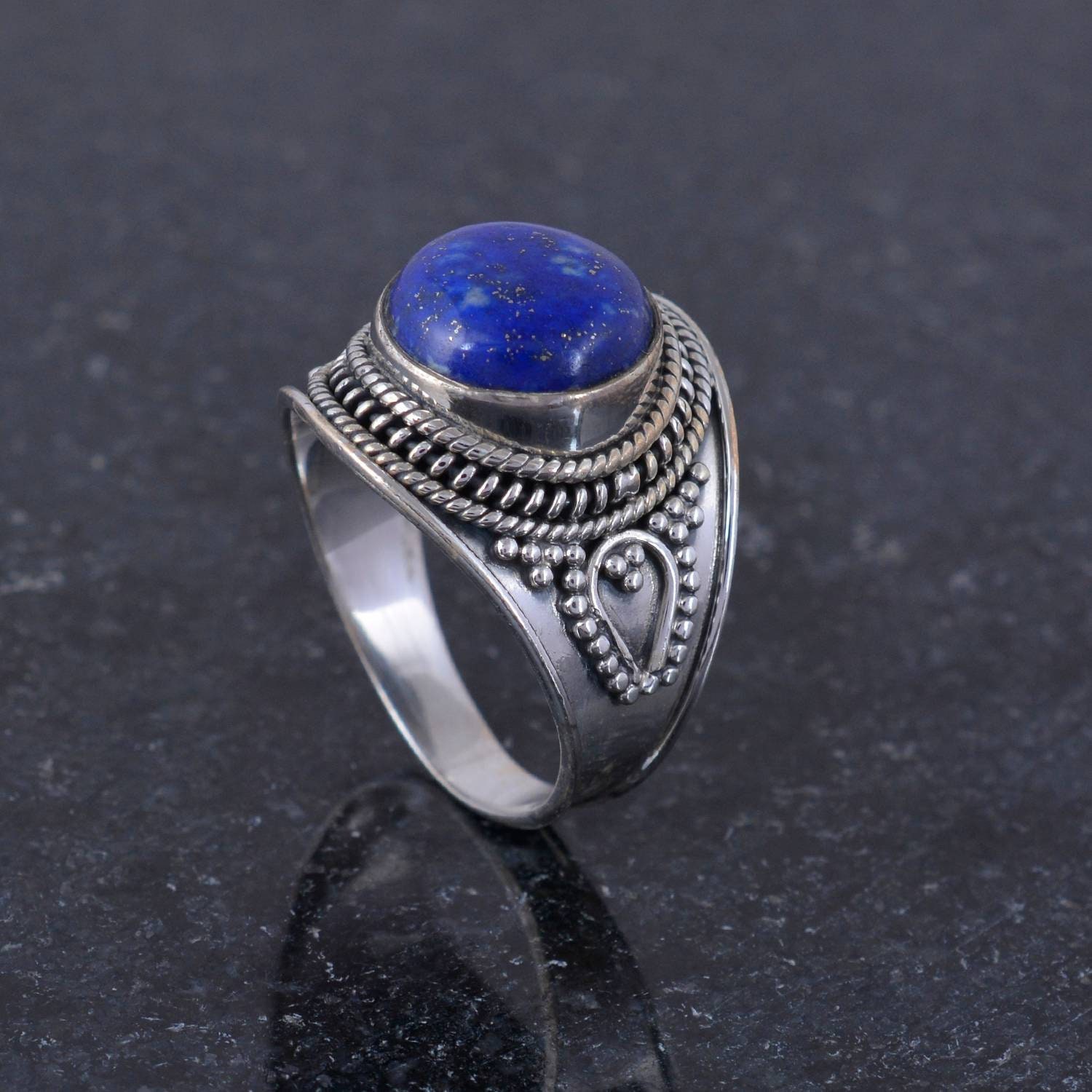 Lapis Lazuli Ring, Silberring, Sterling Silber Statement Muttertagsgeschenk, Boho Ring von Tanusilvershop