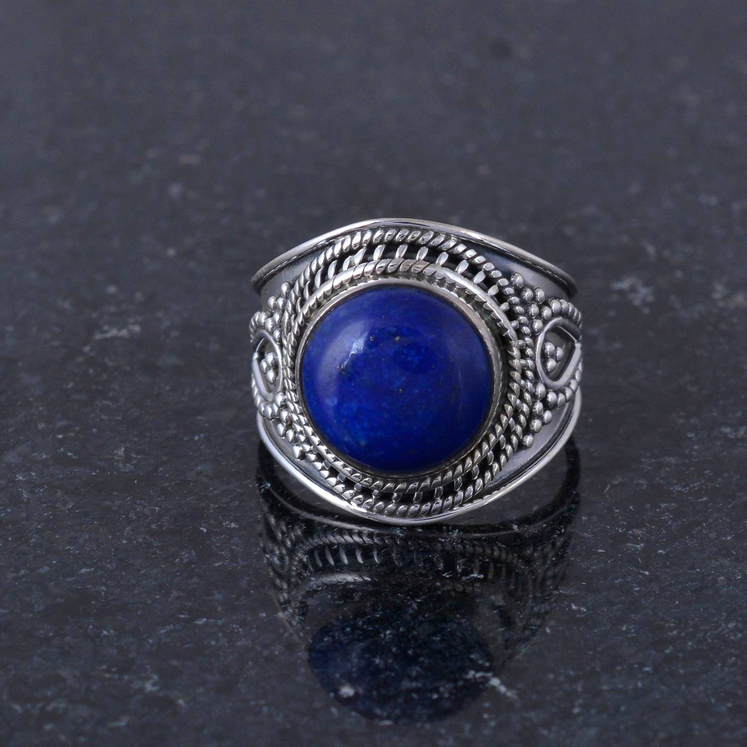 Lapis Lazuli Ring 925K Silber Geschenk Für Frauen-Runde Oval Und Birnenförmige Ring-Silberring Ring-Handgemachte von Tanusilvershop