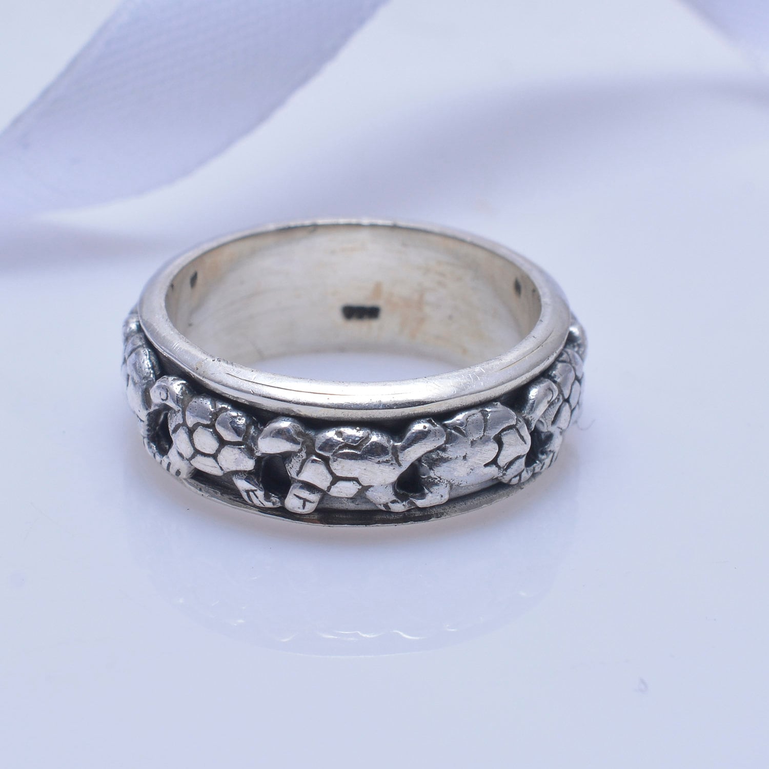 Schildkröte Solid 925 Sterling Silber Breitband Spinner Ring Für Frauen | Handgefertigte Fidget Angst Band Ringe Jahrestag Geschenke Sie von Tanusilvershop