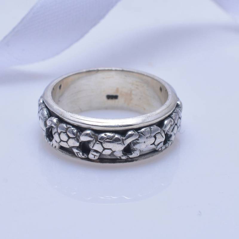 Schildkröte Solid 925 Sterling Silber Breitband Spinner Ring Für Frauen | Handgefertigte Fidget Angst Band Ringe Jahrestag Geschenke Sie von Tanusilvershop