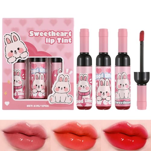 Lipgloss -Set, Lipgloss für Frauen,3 Farben wasserdichte flüssige Lippenstift | Weinflaschenform, lang anhaltende, tägliche Make-up für Frauen Mädchen Mutter oder Freundin von Tanxemery