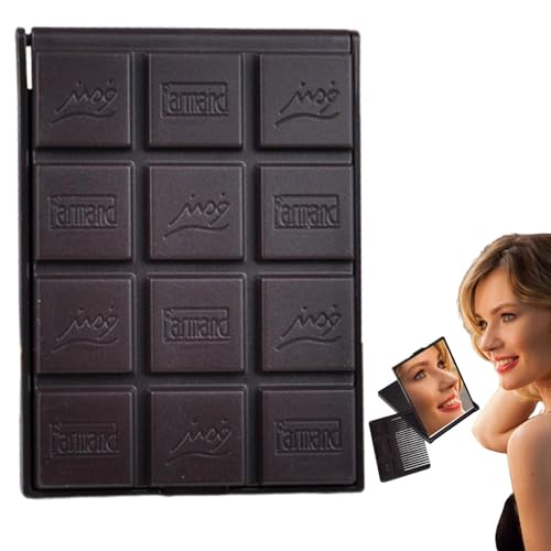 Reisepinsel mit Spiegeln,Kompaktpinsel mit Spiegeln,Taschenspiegel und Kamm-Set | Tragbare Make-up-Spiegel in Schokoriegelform, Haarstyling-Werkzeug für Mädchen und Frauen von Tanxemery
