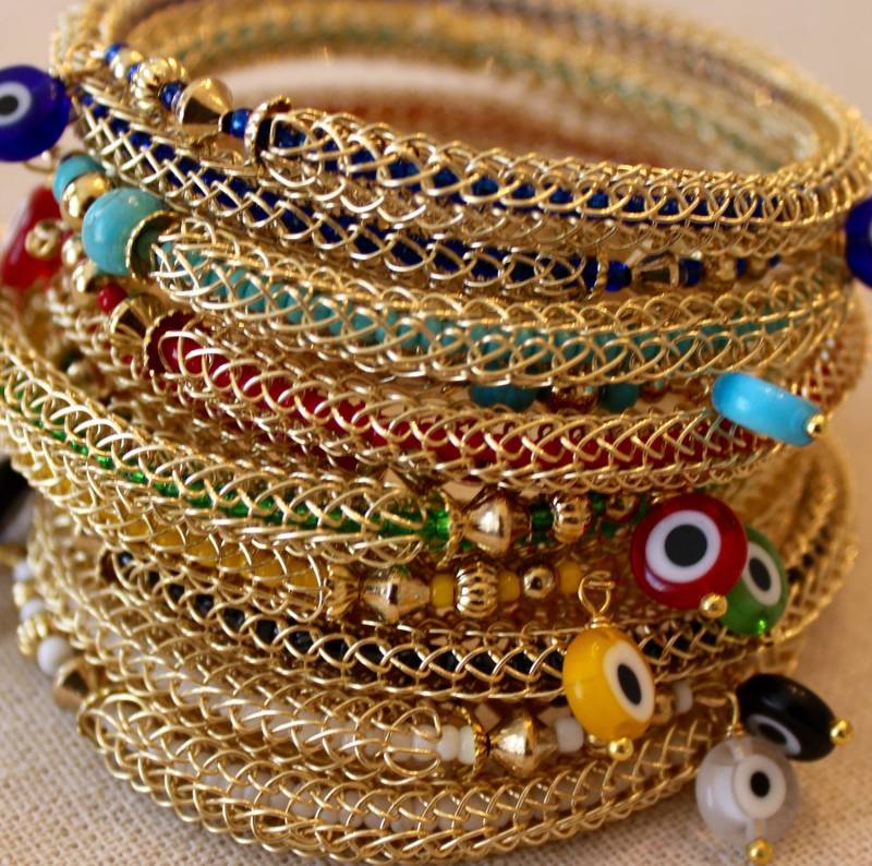 Handgemachtes Einzelgewebtes Spitzenglas Evil Eye Armband Handgemachtes Einzelgewebtes Spitzenglas Evil Eye Armband von TanyaKaroonJewelry