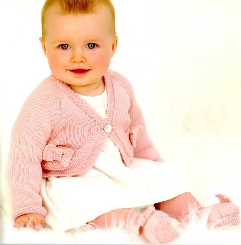 Baby Mädchen Strick Cardi Und Booties Set, Größen Ab Neugeborenen, Schleife von TanyasBunnyTots