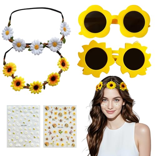 TanyoKing Blumenkranz Sonnenblume Haare Blumen Haarreif Sonnenblumen mit Temporäre Tattoos Gänseblümchen Gesichtstatoos Stirnband Karneval Braut Haarschmuck für Damen Mädchen Hochzeit Strand Sommer TanyoKing Blumenkranz Sonnenblume Haare Blumen Haarreif Sonnenblumen mit Temporäre Tattoos Gänseblümchen Gesichtstatoos Stirnband Karneval Braut Haarschmuck für Damen Mädchen Hochzeit Strand Sommer von TanyoKing