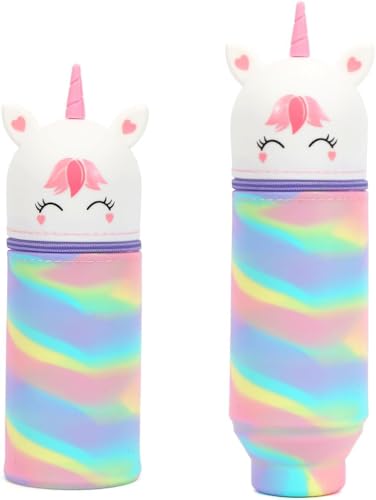 TanyoKing Federmäppchen Mädchen, 2-in-1 Kawaii Federmäppchen Einhorn, Schulmäppchen aus weichem Silikon, Stifte Mäppchen Mädchen, Cartoon Federmäppchen mit Reißverschluss für Kinder Schulbedarf von TanyoKing