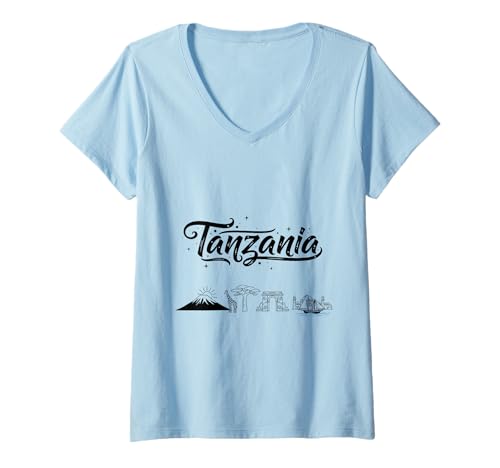 Damen Tansania Skyline Reise Urlaub Outfits T-Shirt mit V-Ausschnitt von Tanzania Casual Clothes T-Shirts