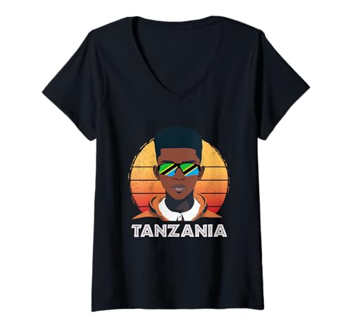 Damen Tansania, Tansanian Flagge, Tansania Boy, African Boy, T-Shirt mit V-Ausschnitt von Tanzania Flag Gifts for Tanzanian Teens & Boys