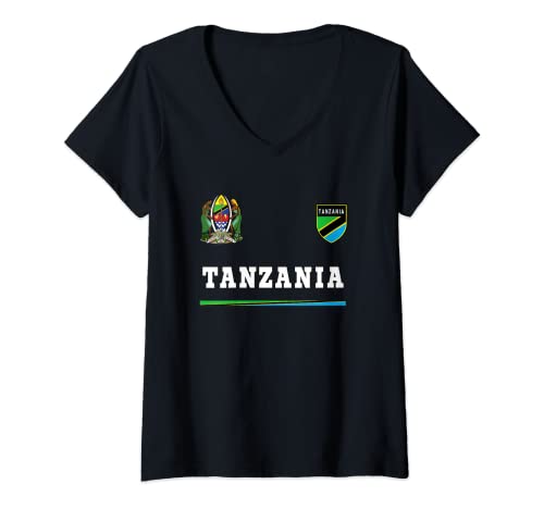 Damen Tansania Sport/Fußballtrikot, Flagge, Fußball T-Shirt mit V-Ausschnitt Damen Tansania Sport/Fußballtrikot, Flagge, Fußball T-Shirt mit V-Ausschnitt von Tanzania National Pride Tanzanians Tees