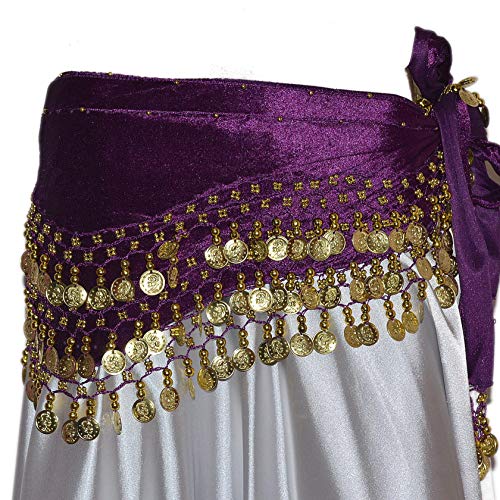 Tanzbekleidung & Accessories Bauchtanz MÜNZGÜRTEL HÜFTTUCH Belly Dance BAUCHTANZGÜRTEL HIP Scarf Karneval (S - L: 155 cm, Violett) von Tanzbekleidung & Accessories