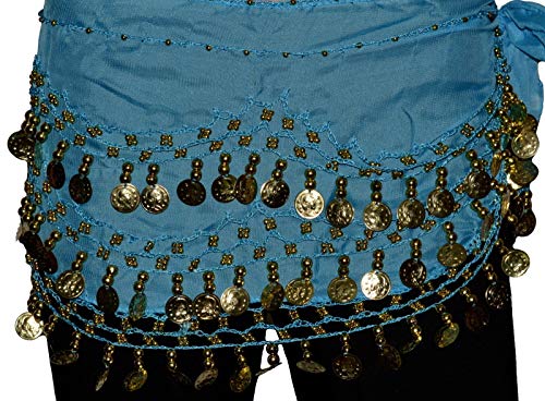 Tanzbekleidung & Accessories BAUCHTANZ MÜNZGÜRTEL HÜFTTUCH BELLY DANCE BAUCHTANZGÜRTEL HIP SCARF KARNEVAL XXL (128 Münzen, Türkis) von Tanzbekleidung & Accessories