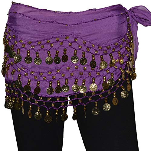 Tanzbekleidung & Accessories BAUCHTANZ MÜNZGÜRTEL HÜFTTUCH BELLY DANCE BAUCHTANZGÜRTEL HIP SCARF KARNEVAL XXL (142 Münzen, Lila) von Tanzbekleidung & Accessories