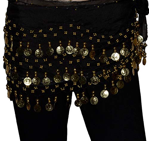 Tanzbekleidung & Accessories BAUCHTANZ MÜNZGÜRTEL HÜFTTUCH BELLY DANCE BAUCHTANZGÜRTEL HIP SCARF KARNEVAL XXL (142 Münzen, Schwarz) von Tanzbekleidung & Accessories