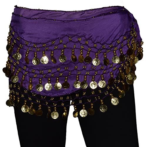 Tanzbekleidung & Accessories BAUCHTANZ MÜNZGÜRTEL HÜFTTUCH BELLY DANCE BAUCHTANZGÜRTEL HIP SCARF KARNEVAL XXL (142 Münzen, Violett) von Tanzbekleidung & Accessories