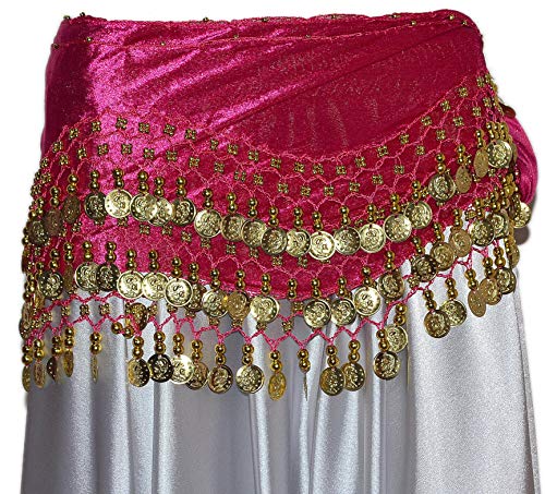 Tanzbekleidung & Accessories Bauchtanz MÜNZGÜRTEL HÜFTTUCH Belly Dance BAUCHTANZGÜRTEL HIP Scarf Karneval XXL (XXL: 215 cm, Pink) von Tanzbekleidung & Accessories