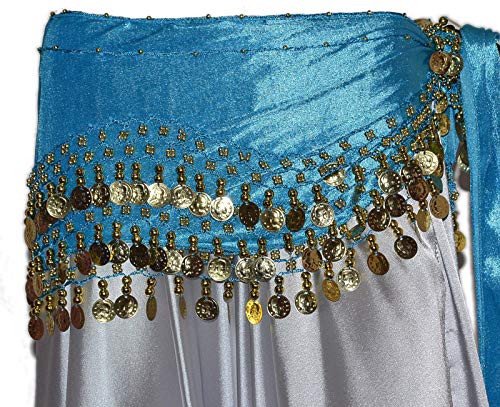 Tanzbekleidung & Accessories Bauchtanz MÜNZGÜRTEL HÜFTTUCH Belly Dance BAUCHTANZGÜRTEL HIP Scarf Karneval XXL (XXL: 215 cm, Türkis) von Tanzbekleidung & Accessories