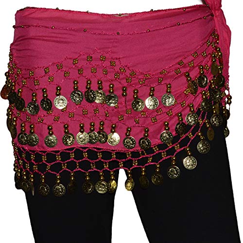 Tanzbekleidung & Accessories Bauchtanz Chiffon Hüfttuch Münzgürtel Bauchtanzgürtel Belly Dance Karneval (ca. 142 Münzen, Pink mit silbernen Münzen) von Tanzbekleidung & Accessories